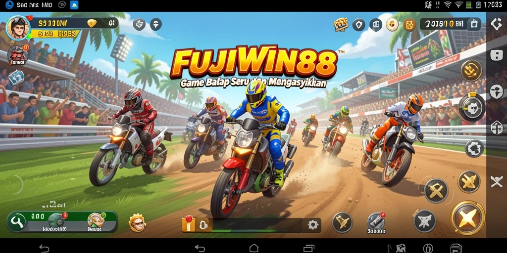 Tampilan gameplay FUJIWIN88 dengan mobil balap di lintasan.