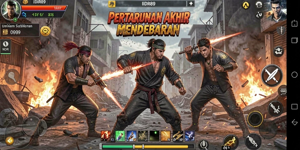 Screenshot IDR89 yang menunjukkan pertarungan intens dengan karakter unik.