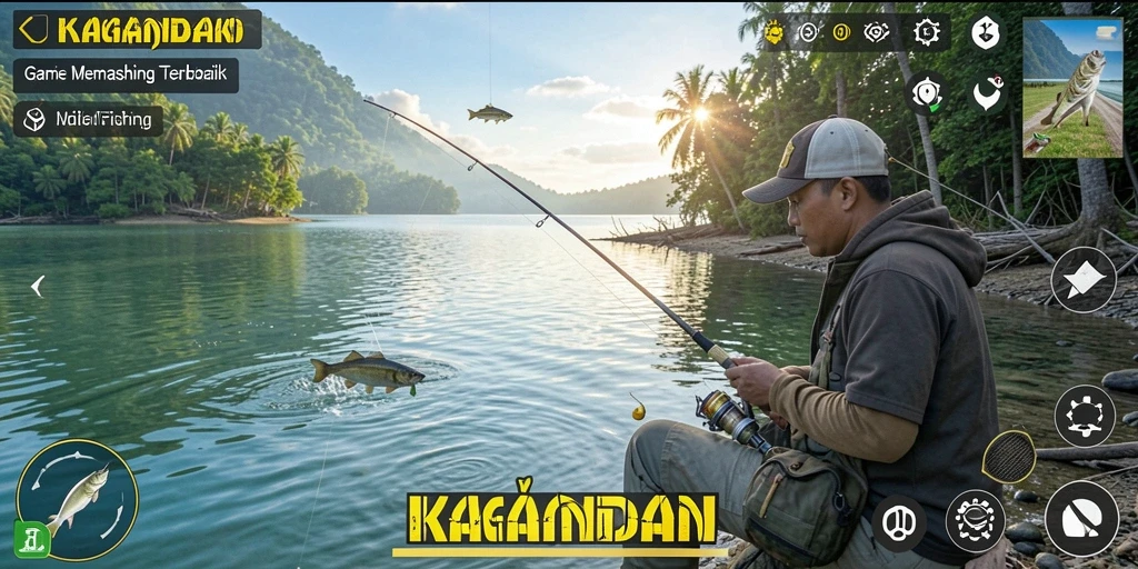 Tampilan gameplay KAGANDAN dengan aksi memancing yang seru.