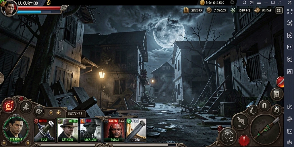 Menampilkan gameplay menyeramkan dari LUXURY138 dengan suasana gelap.