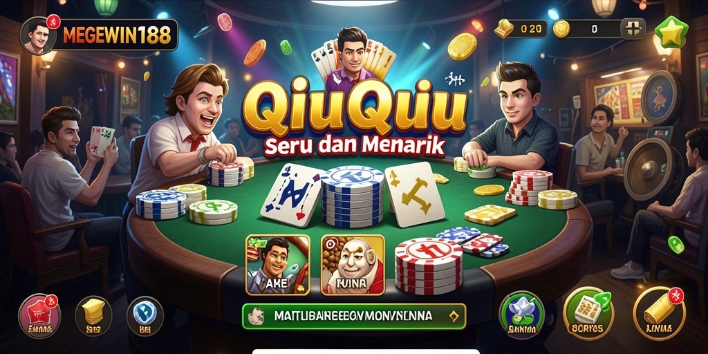 Tampilan gameplay seru dari MEGEWIN188 yang menampilkan kartu QiuQiu.